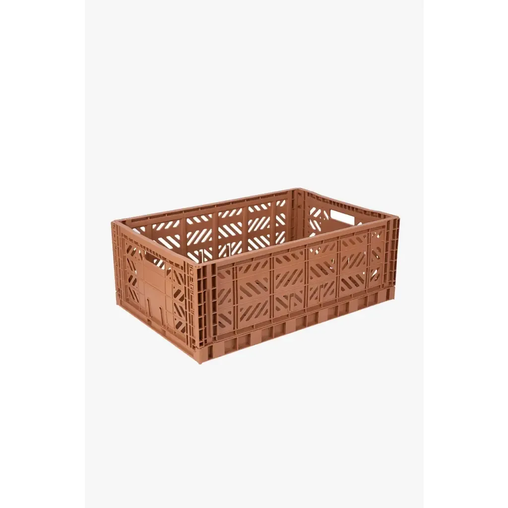 Foldable Storage Bins, Plastic Crate for Storage, Collapsible Crate, Utility Stackable Box Large Tan