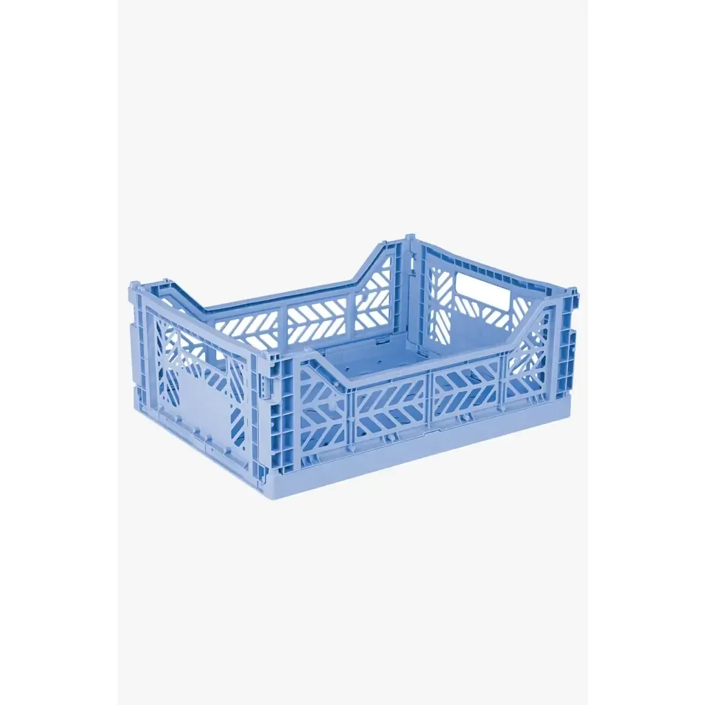 Foldable Storage Bins, Plastic Crate for Storage, Collapsible Crate, Utility Stackable Box Medium Baby Blue