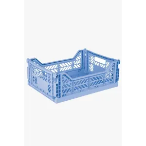 Foldable Storage Bins, Plastic Crate for Storage, Collapsible Crate, Utility Stackable Box Medium Baby Blue