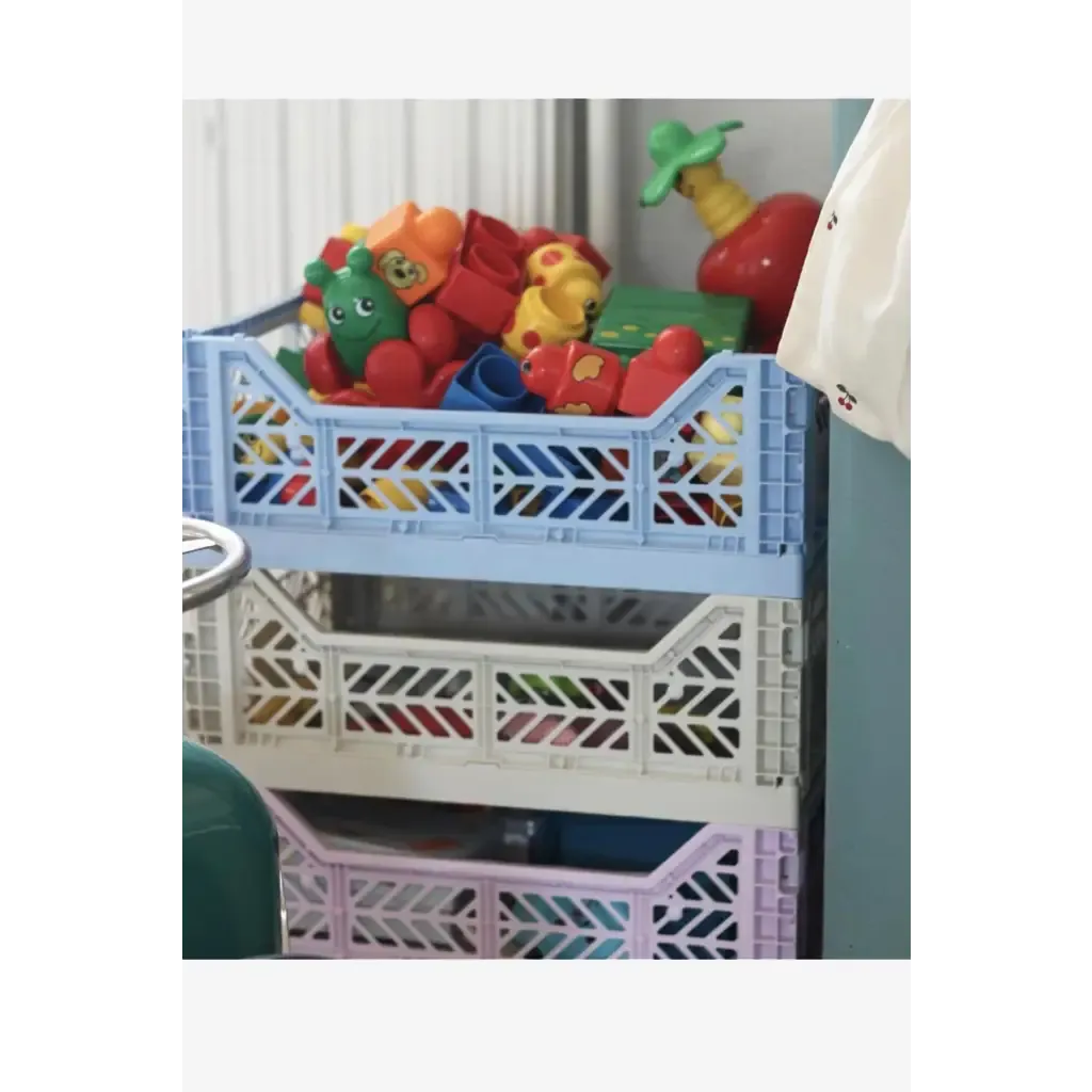 Foldable Storage Bins, Plastic Crate for Storage, Collapsible Crate, Utility Stackable Box Medium Baby Blue