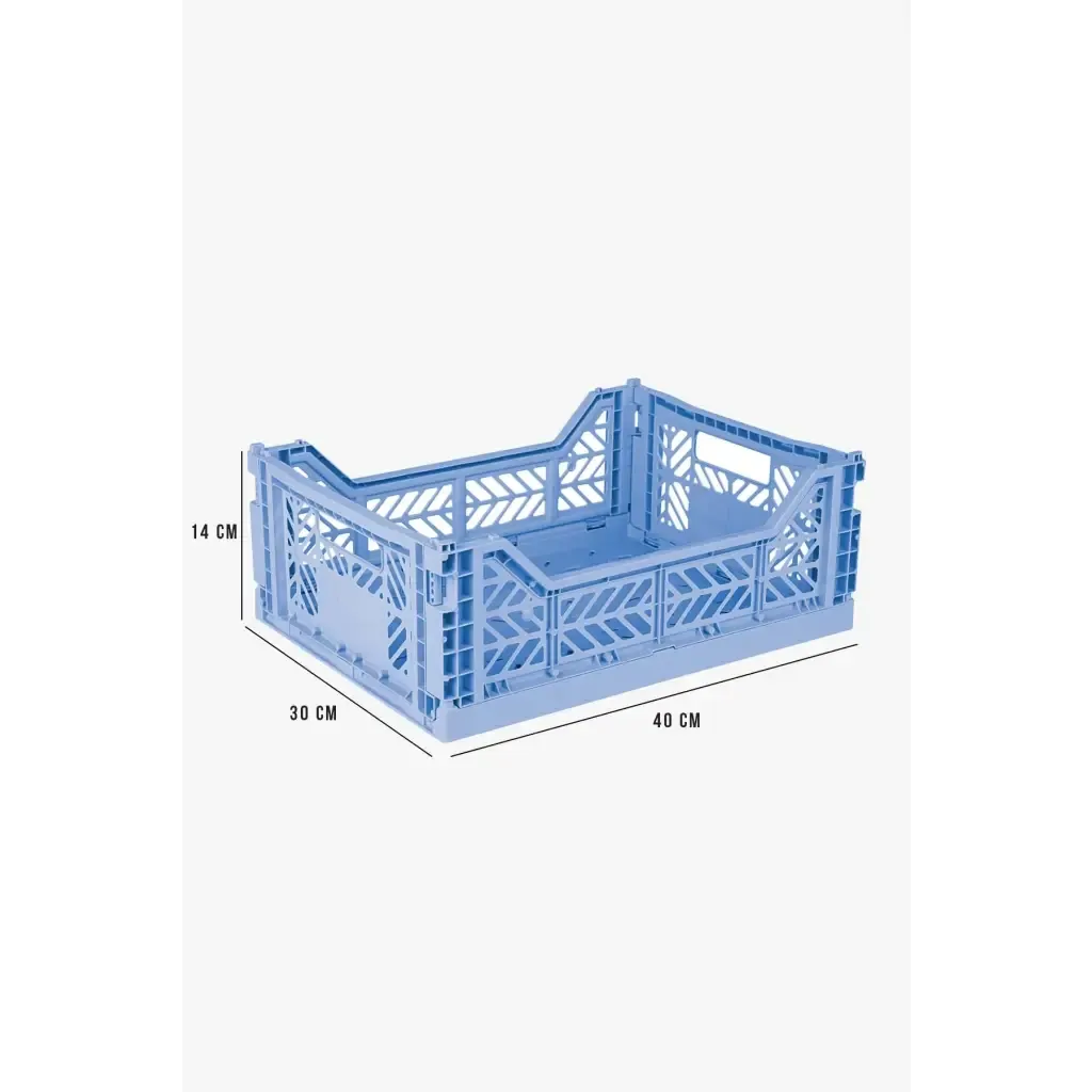 Foldable Storage Bins, Plastic Crate for Storage, Collapsible Crate, Utility Stackable Box Medium Baby Blue