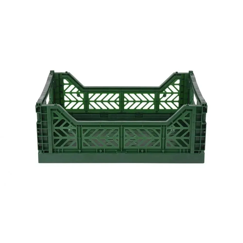 Foldable Storage Bins, Plastic Crate for Storage, Collapsible Crate, Utility Stackable Box Medium Dark Green