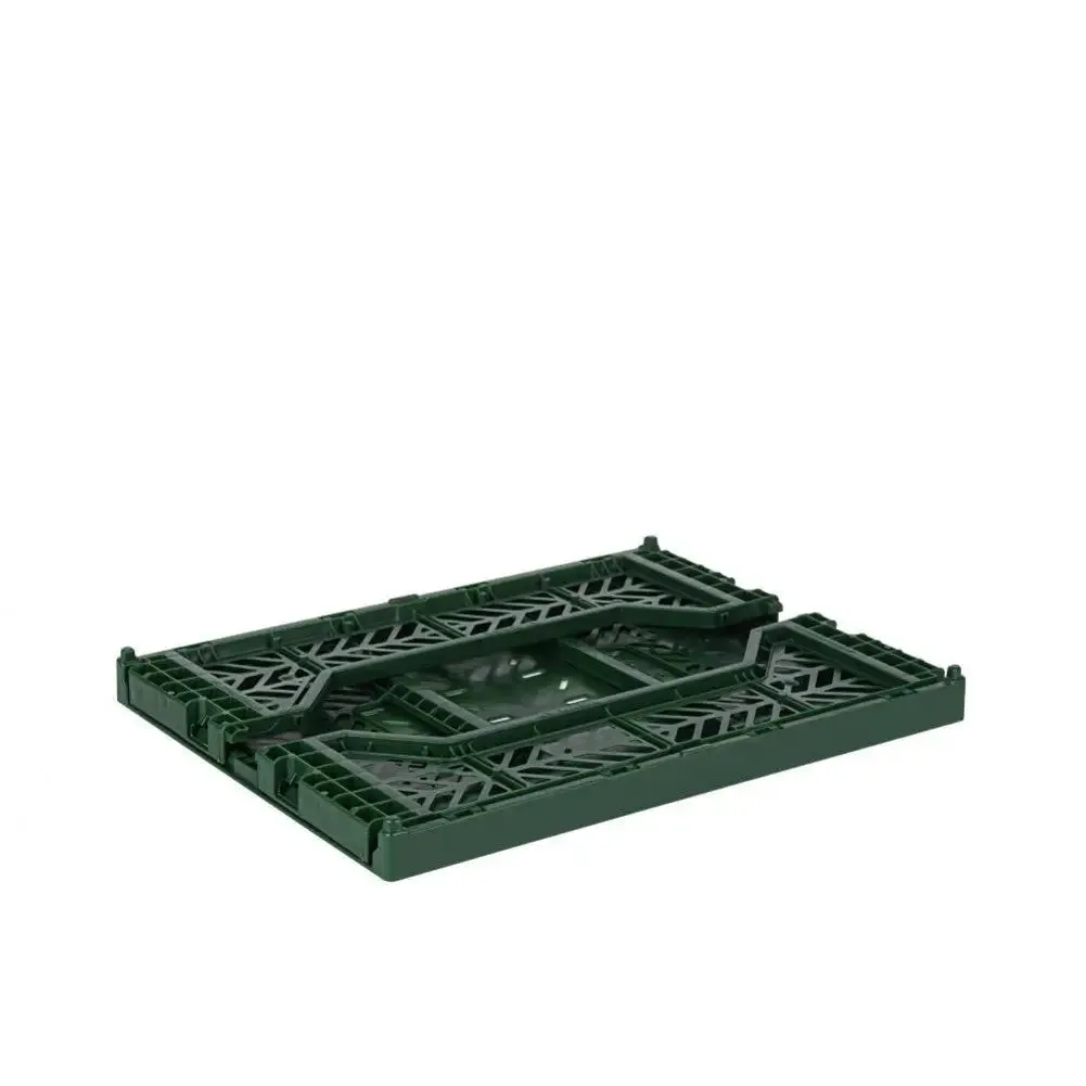 Foldable Storage Bins, Plastic Crate for Storage, Collapsible Crate, Utility Stackable Box Medium Dark Green