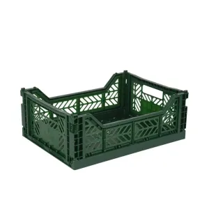Foldable Storage Bins, Plastic Crate for Storage, Collapsible Crate, Utility Stackable Box Medium Dark Green