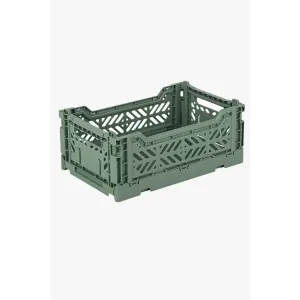 Foldable Storage Bins, Plastic Crate for Storage, Collapsible Crate, Utility Stackable Box Small Almond Green