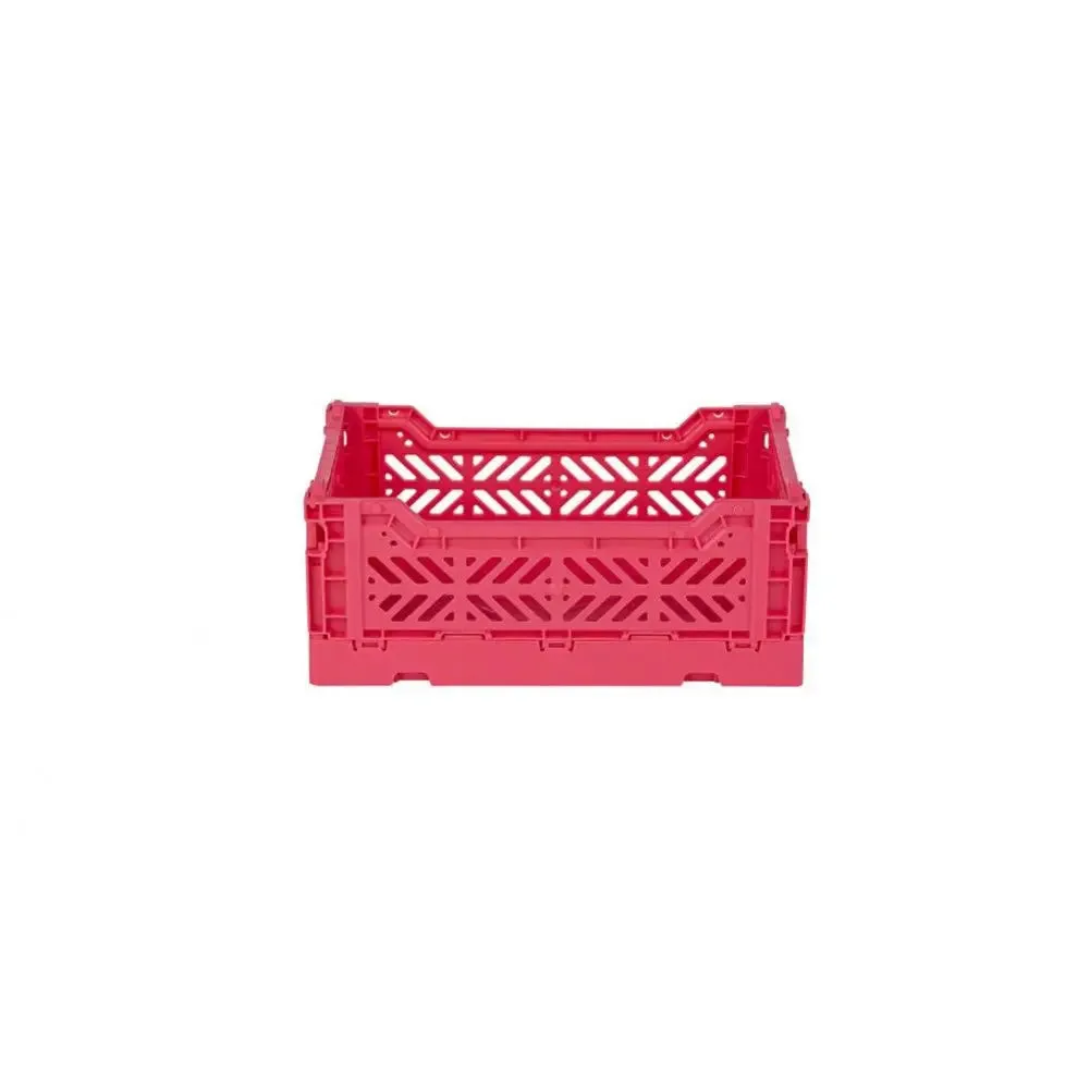 Foldable Storage Bins, Plastic Crate for Storage, Collapsible Crate, Utility Stackable Box Small Dark Pink