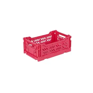 Foldable Storage Bins, Plastic Crate for Storage, Collapsible Crate, Utility Stackable Box Small Dark Pink