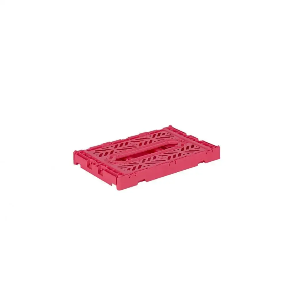 Foldable Storage Bins, Plastic Crate for Storage, Collapsible Crate, Utility Stackable Box Small Dark Pink