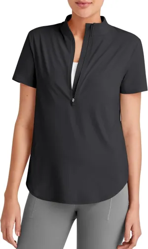 G4Free Lightbreeze UPF 50  Womens Workout Tops Short Sleeve Half Zip Golf Shirts Loose Fit Athletic Gym Tshirts Running