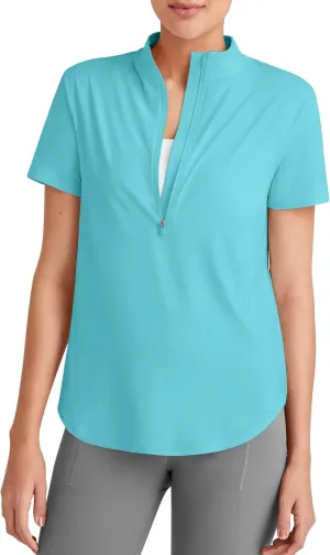 G4Free Lightbreeze UPF 50  Womens Workout Tops Short Sleeve Half Zip Golf Shirts Loose Fit Athletic Gym Tshirts Running