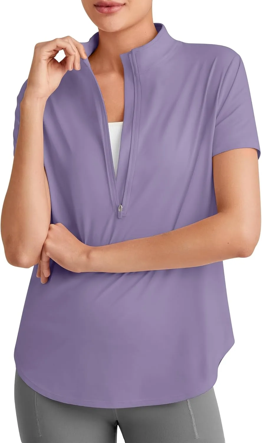G4Free Lightbreeze UPF 50  Womens Workout Tops Short Sleeve Half Zip Golf Shirts Loose Fit Athletic Gym Tshirts Running