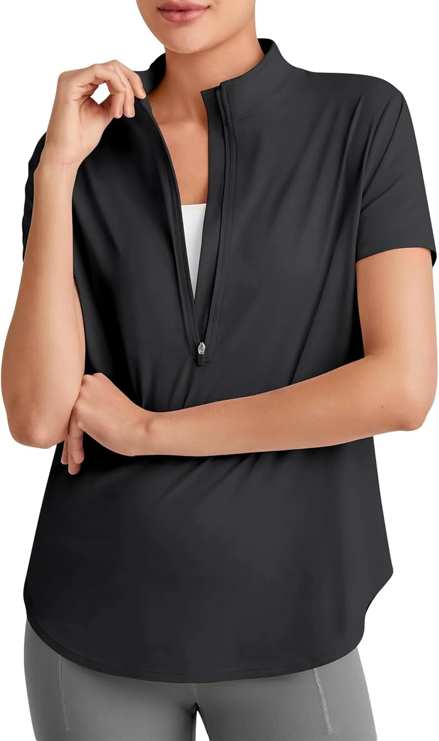 G4Free Lightbreeze UPF 50  Womens Workout Tops Short Sleeve Half Zip Golf Shirts Loose Fit Athletic Gym Tshirts Running