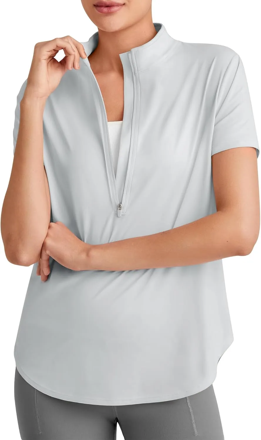 G4Free Lightbreeze UPF 50  Womens Workout Tops Short Sleeve Half Zip Golf Shirts Loose Fit Athletic Gym Tshirts Running