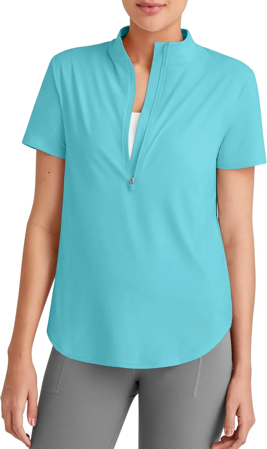 G4Free Lightbreeze UPF 50  Womens Workout Tops Short Sleeve Half Zip Golf Shirts Loose Fit Athletic Gym Tshirts Running
