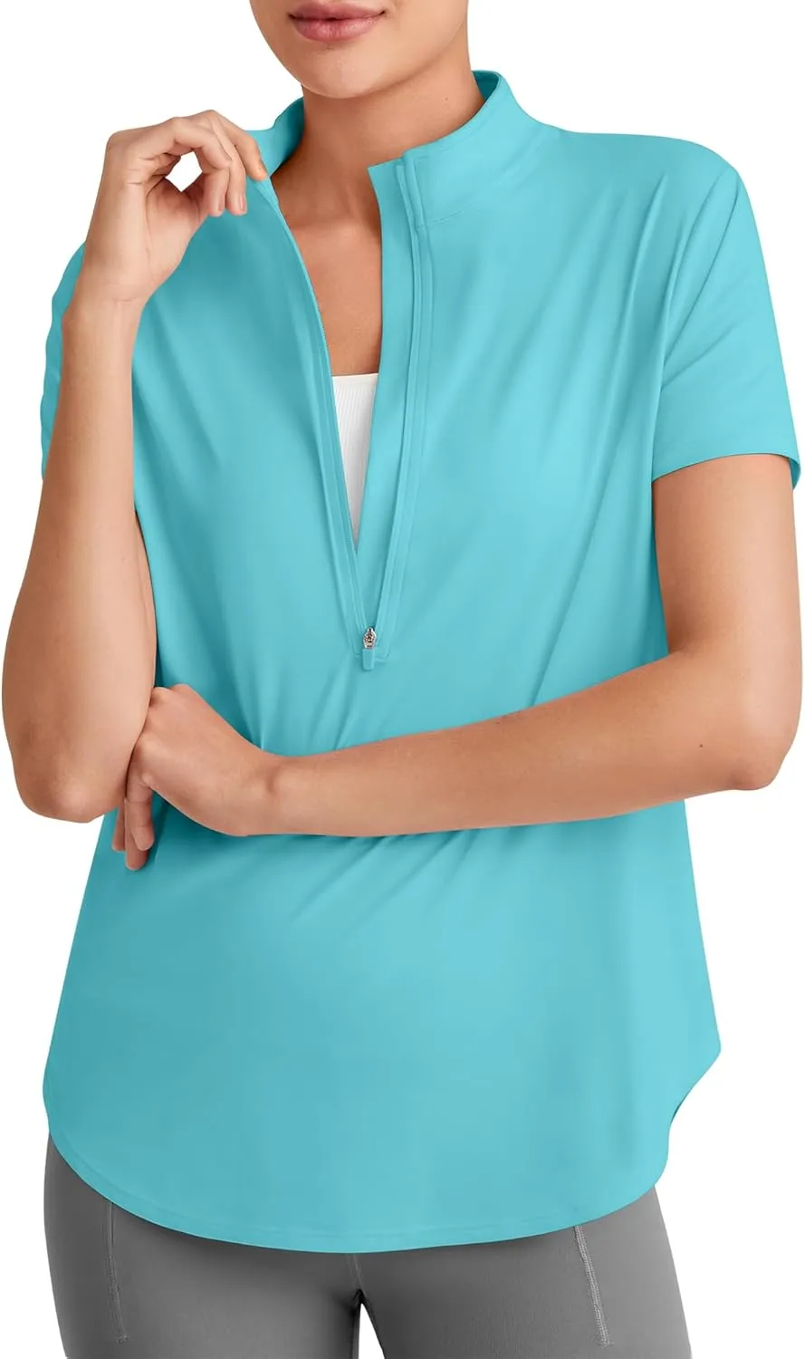 G4Free Lightbreeze UPF 50  Womens Workout Tops Short Sleeve Half Zip Golf Shirts Loose Fit Athletic Gym Tshirts Running