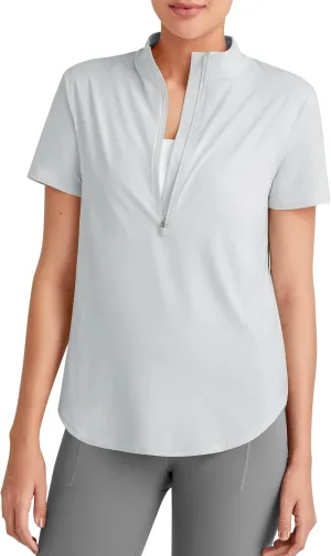 G4Free Lightbreeze UPF 50  Womens Workout Tops Short Sleeve Half Zip Golf Shirts Loose Fit Athletic Gym Tshirts Running