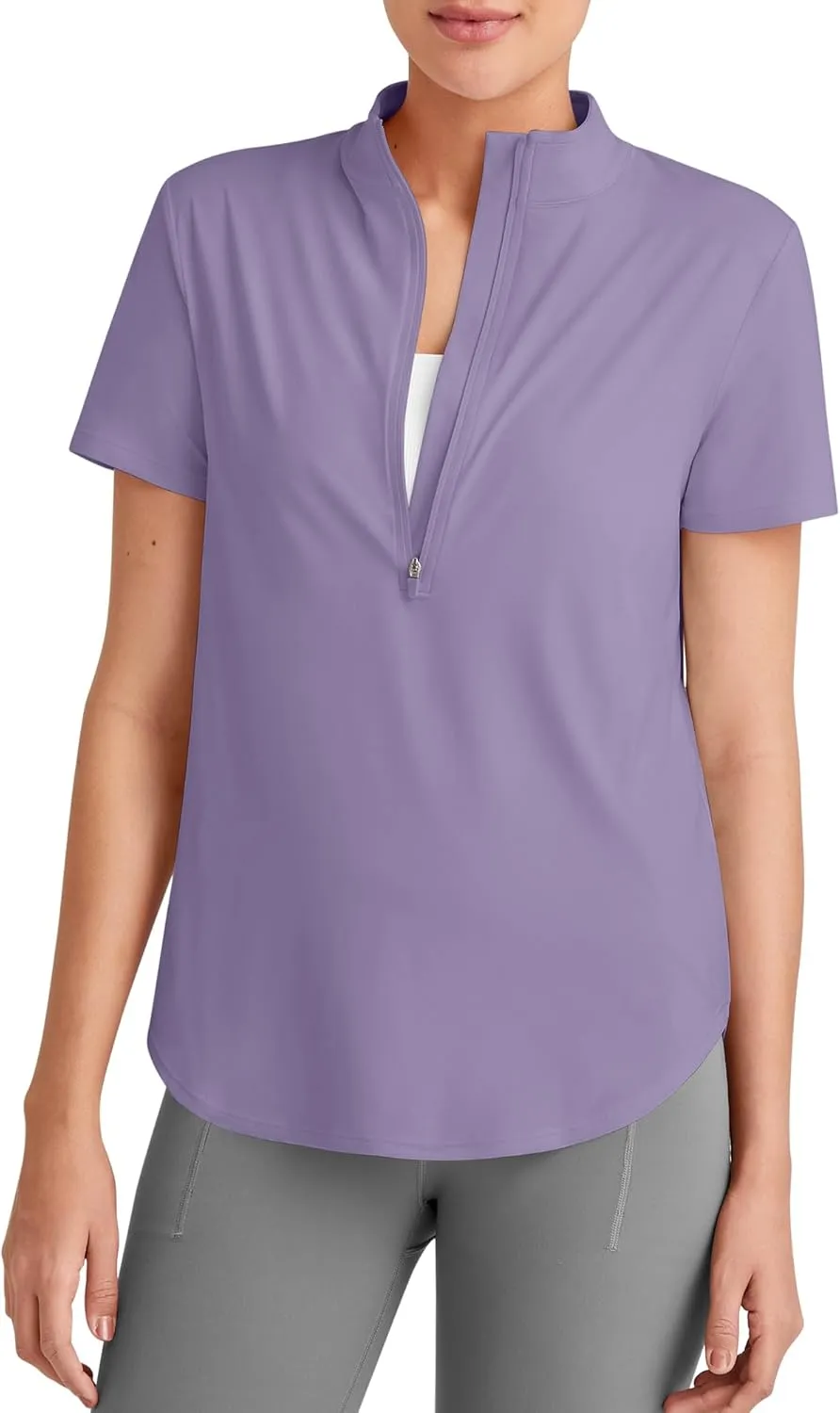 G4Free Lightbreeze UPF 50  Womens Workout Tops Short Sleeve Half Zip Golf Shirts Loose Fit Athletic Gym Tshirts Running