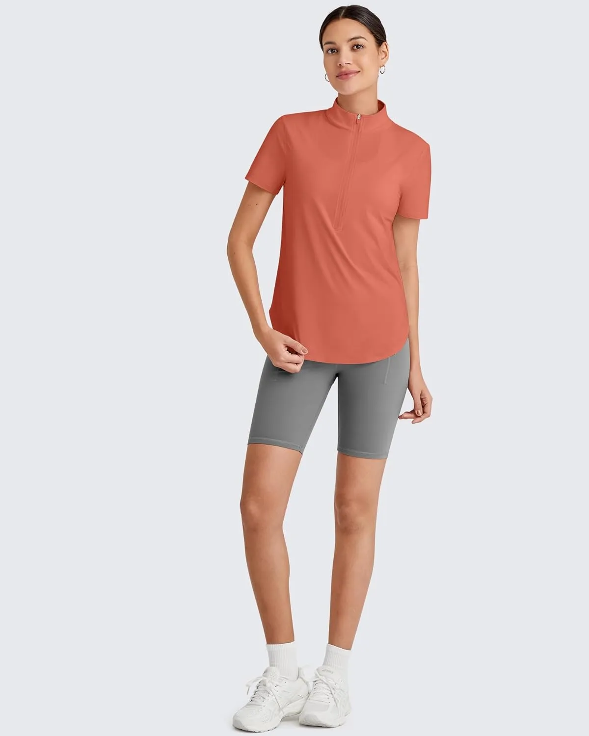 G4Free Lightbreeze UPF 50  Womens Workout Tops Short Sleeve Half Zip Golf Shirts Loose Fit Athletic Gym Tshirts Running