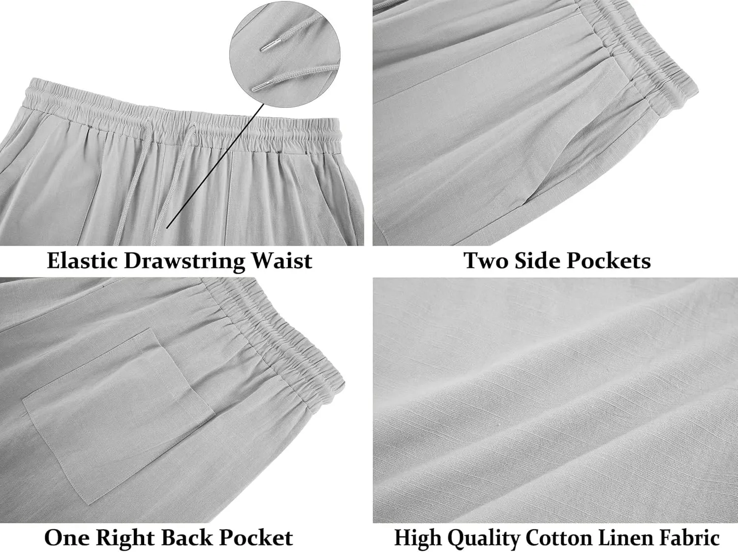 Gafeng Mens Cotton Linen Yoga Pants Elastic Drawstring Casual 3/4 Capri Shorts with Pockets