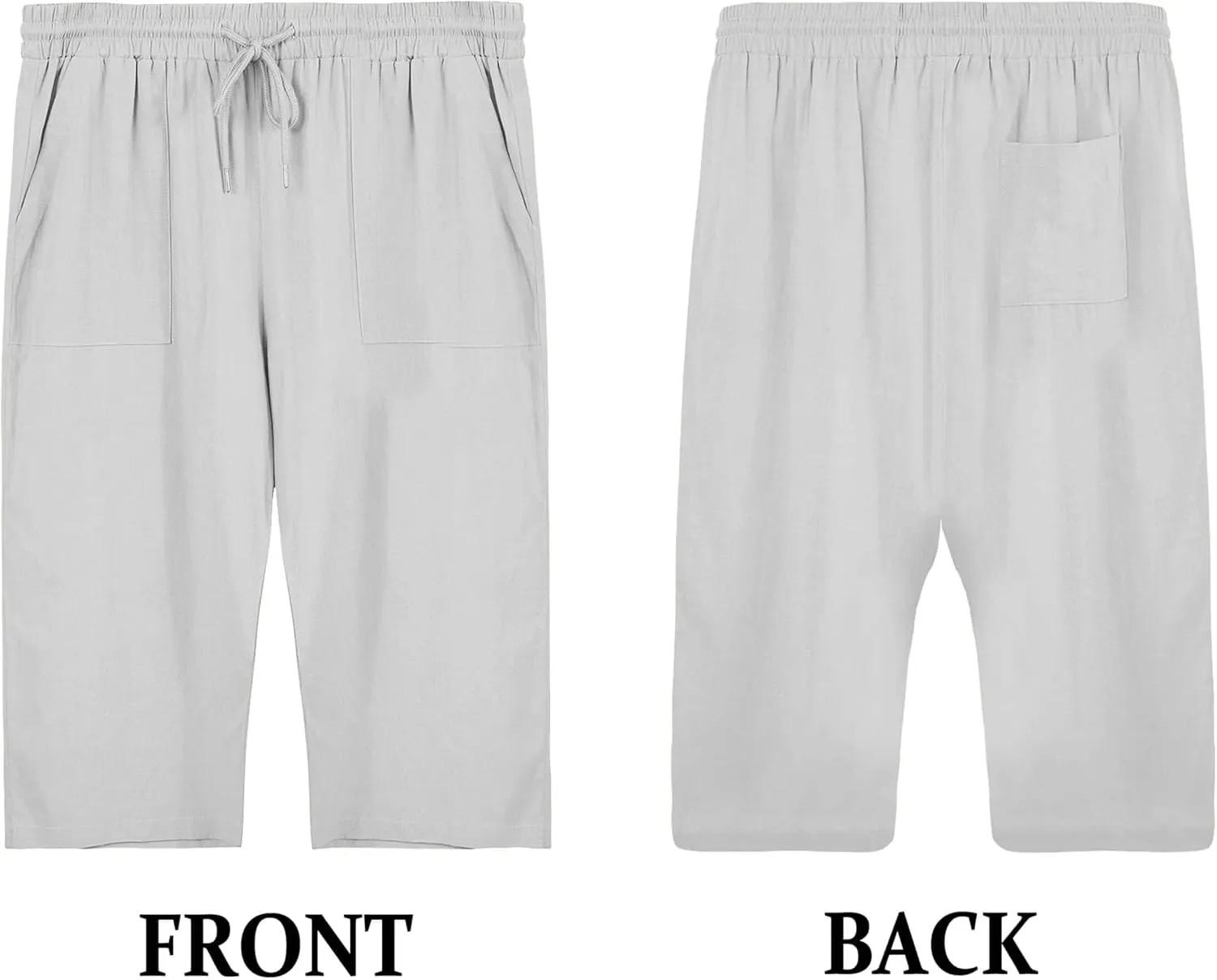 Gafeng Mens Cotton Linen Yoga Pants Elastic Drawstring Casual 3/4 Capri Shorts with Pockets