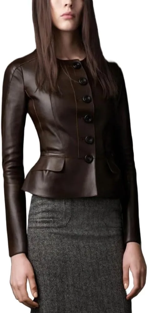 Genuine Sheepskin Leather Vintage Stunning Dark Brown Jacket for Women