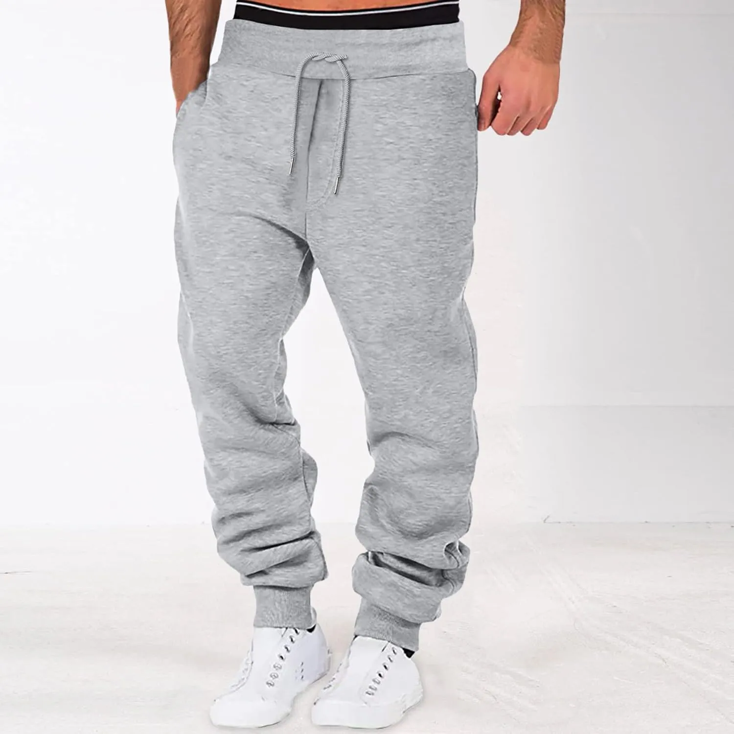GIERIDUC Joggers Pants for Men with Pockets Mens Jogger Fleece Sweatpants Dress Pants for Short Men Light Blue Trousers Mens