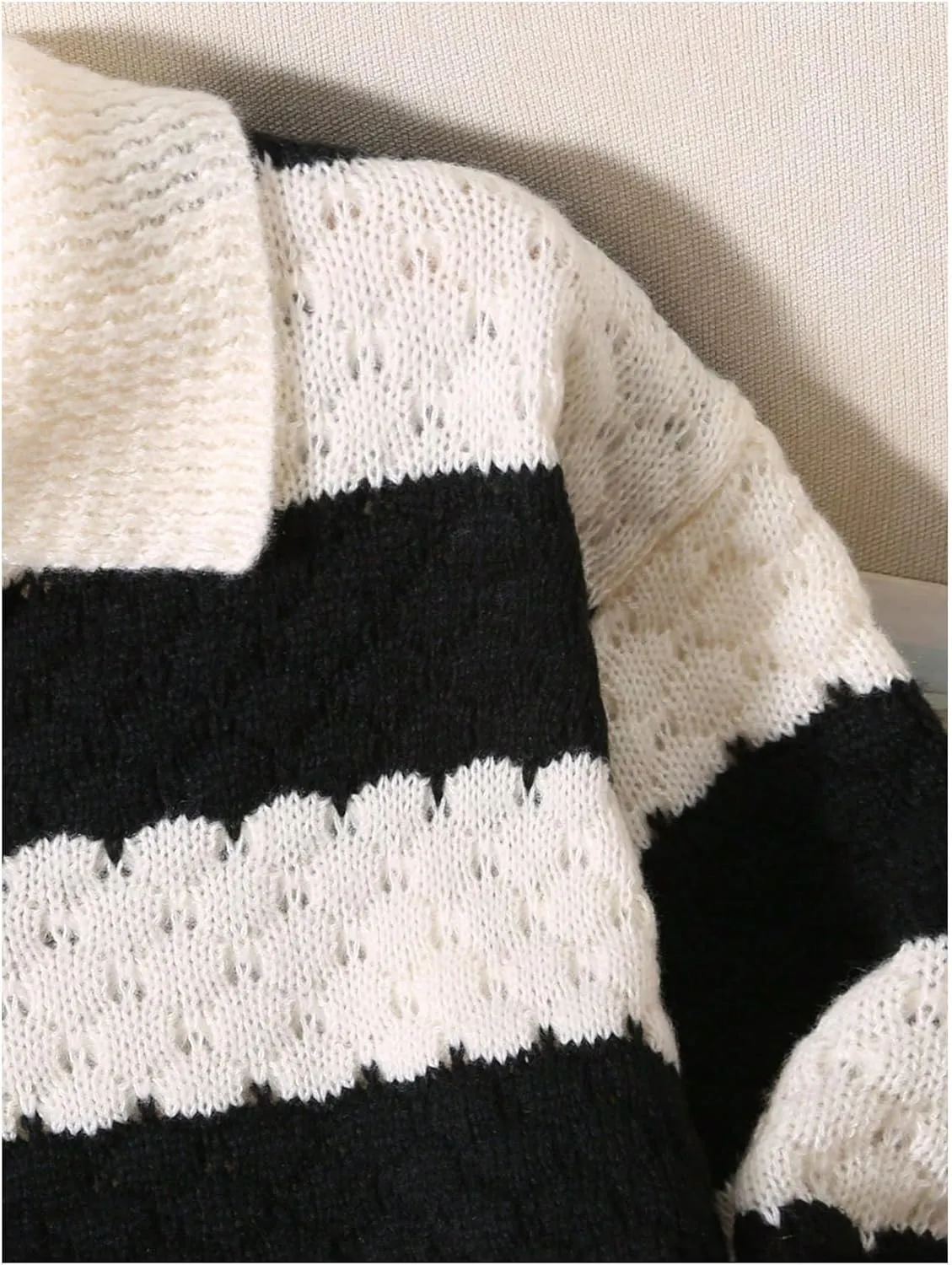 Girl's Striped Color Block Sweater Long Sleeve Collar V Neck Knitted Pullover Tops