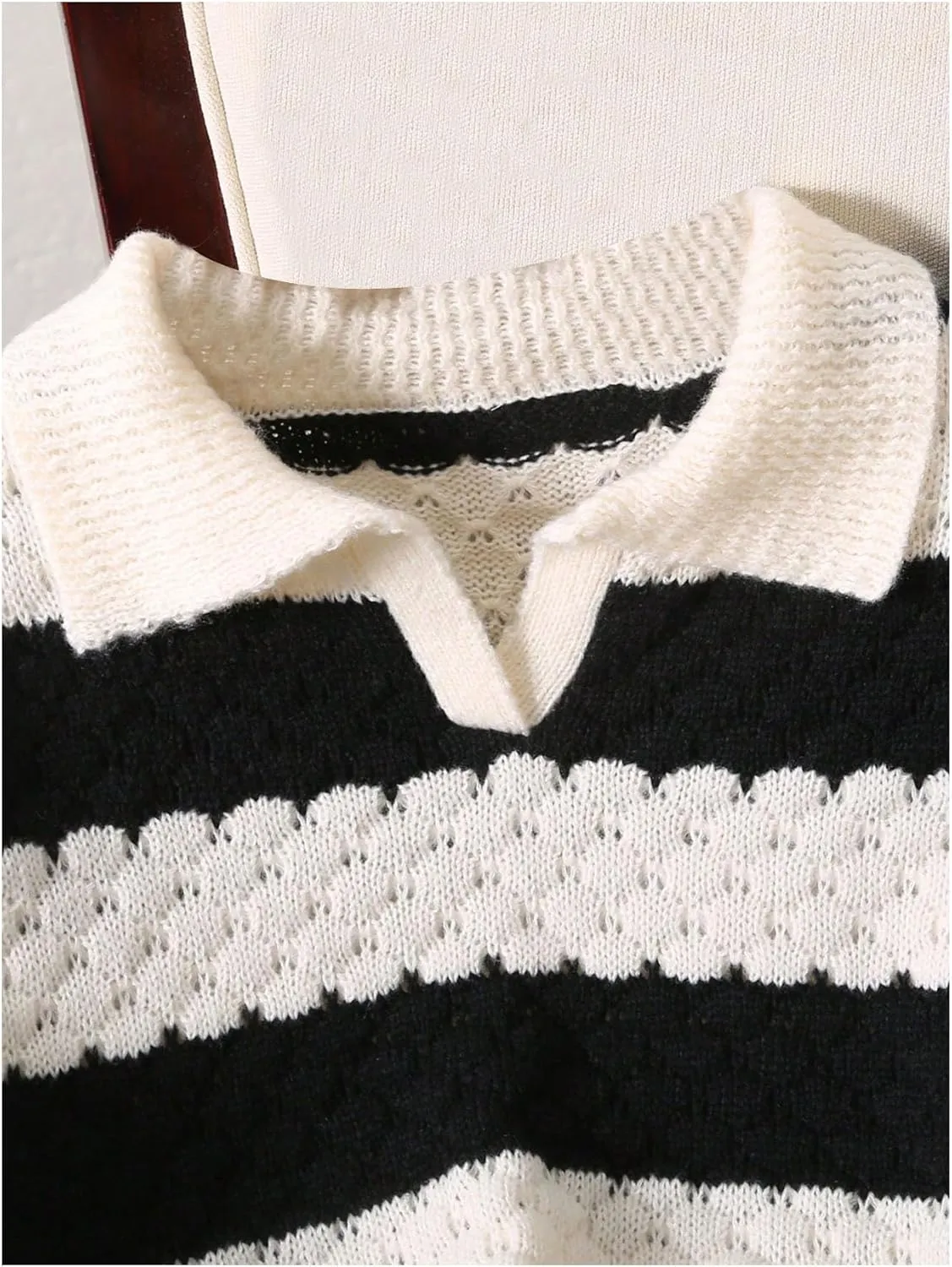Girl's Striped Color Block Sweater Long Sleeve Collar V Neck Knitted Pullover Tops