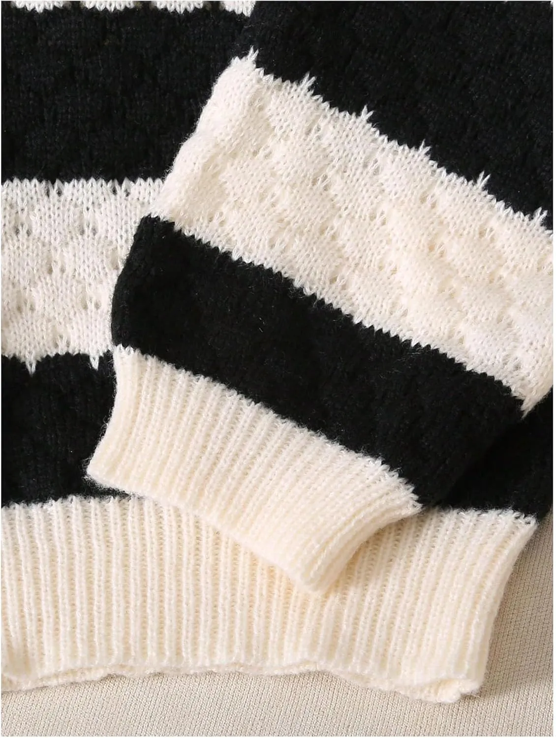 Girl's Striped Color Block Sweater Long Sleeve Collar V Neck Knitted Pullover Tops