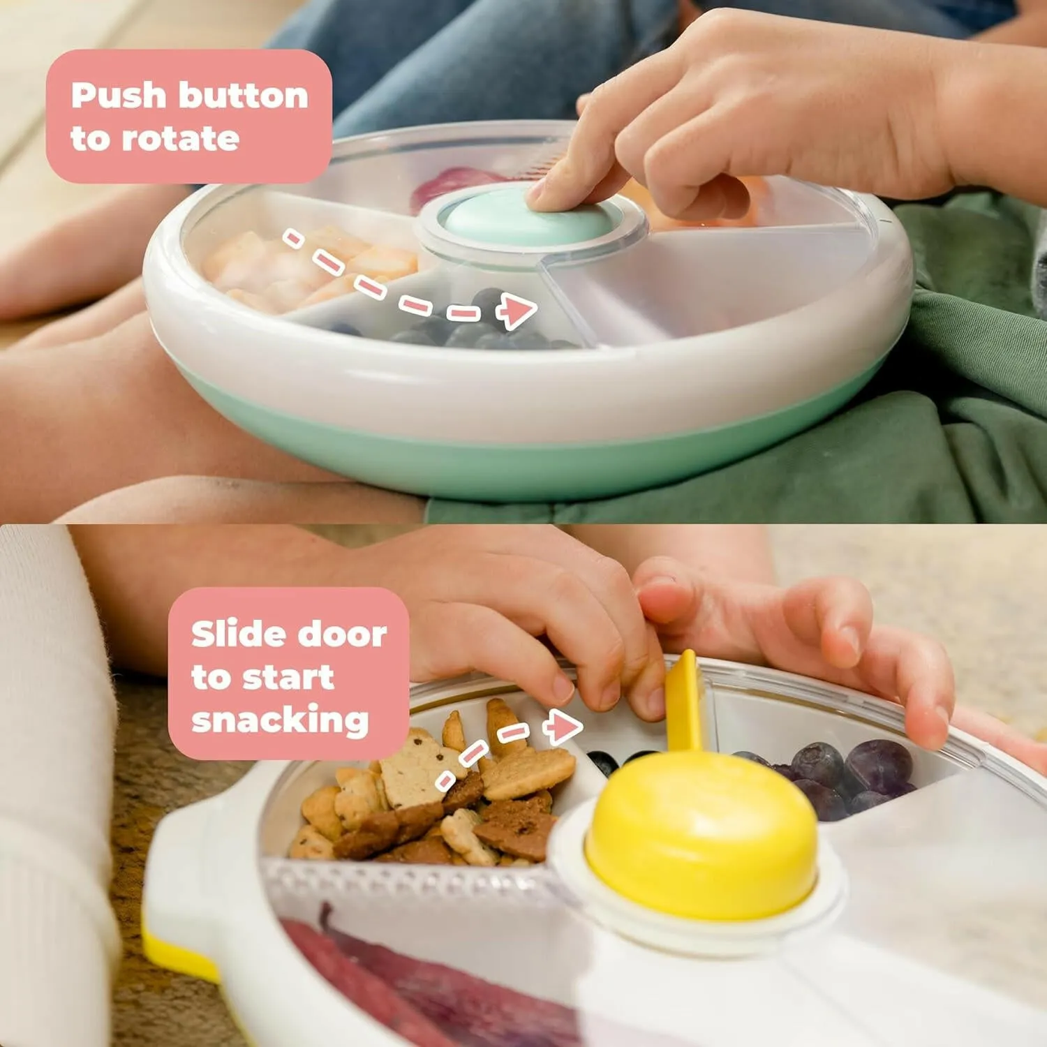 Gobe Snack Spinner with 4 Compartment Dispenser & Sliding Door, Large, Pink