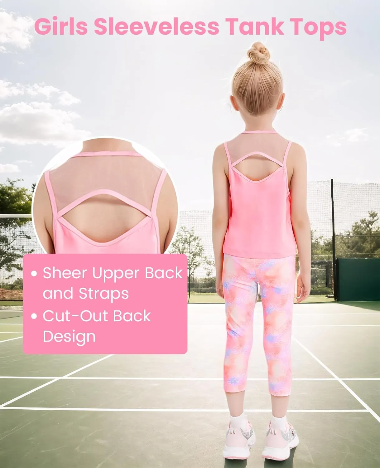Gogokids Girls' Activewear Workout Set, 2 Piece Athletic Sets Sleeveless Tank Tops and Capri Leggings Yoga Pants