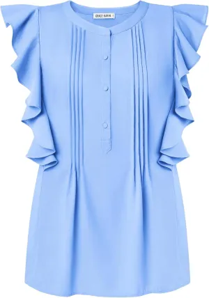 GRACE KARIN Women's Casual Tops 2025 Summer Trendy Ruffle Cap Sleeves Babydoll Blouse Crewneck Button Down Peplum Shirts