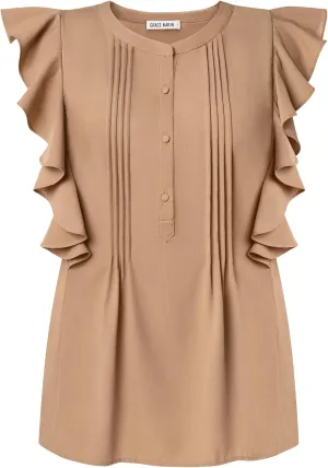 GRACE KARIN Women's Casual Tops 2025 Summer Trendy Ruffle Cap Sleeves Babydoll Blouse Crewneck Button Down Peplum Shirts
