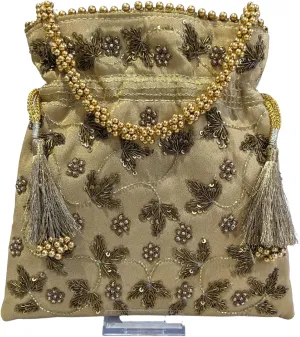 Handmade Indian Potli Bag For Women, Evening Bag With Drawstring Closure, Small Wristlet For Effortless Carrying
