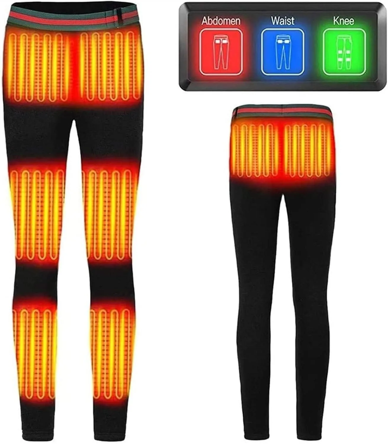 Heated Leggings for Men Women - Electric Heating Trousers Thermal Underwear, W/ 3 Heat Zones for Camping, Skiing