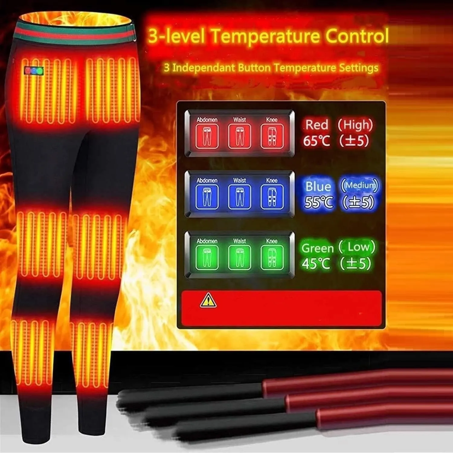 Heated Leggings for Men Women - Electric Heating Trousers Thermal Underwear, W/ 3 Heat Zones for Camping, Skiing