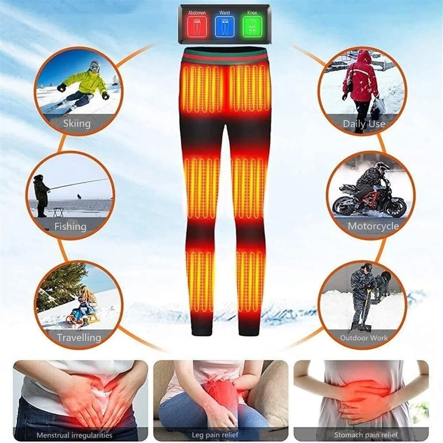 Heated Leggings for Men Women - Electric Heating Trousers Thermal Underwear, W/ 3 Heat Zones for Camping, Skiing