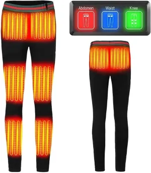 Heated Leggings for Men Women - Electric Heating Trousers Thermal Underwear, W/ 3 Heat Zones for Camping, Skiing