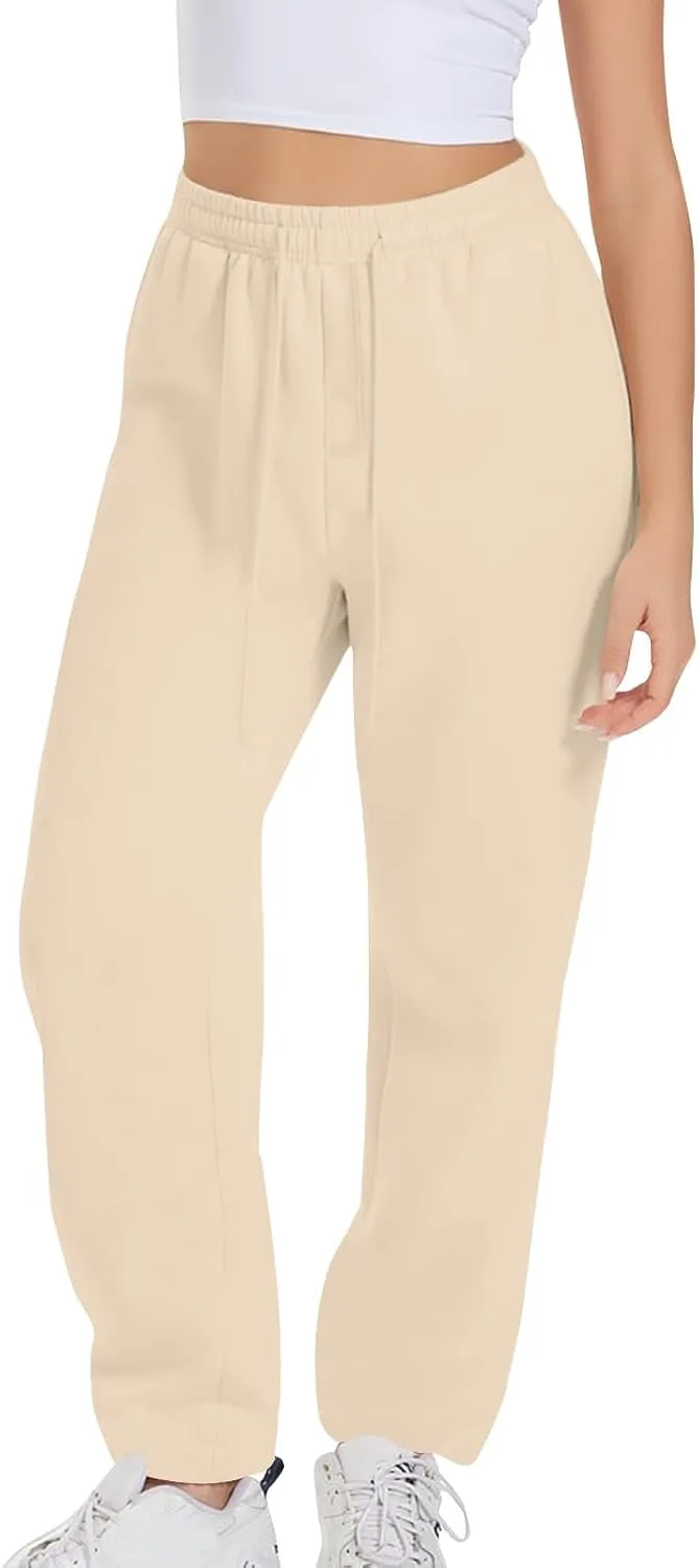 High Waist Straight Leg Sweatpants for Women Trendy Fall y2k Pant Trousers Fleece Athletic Joggers with Pockets