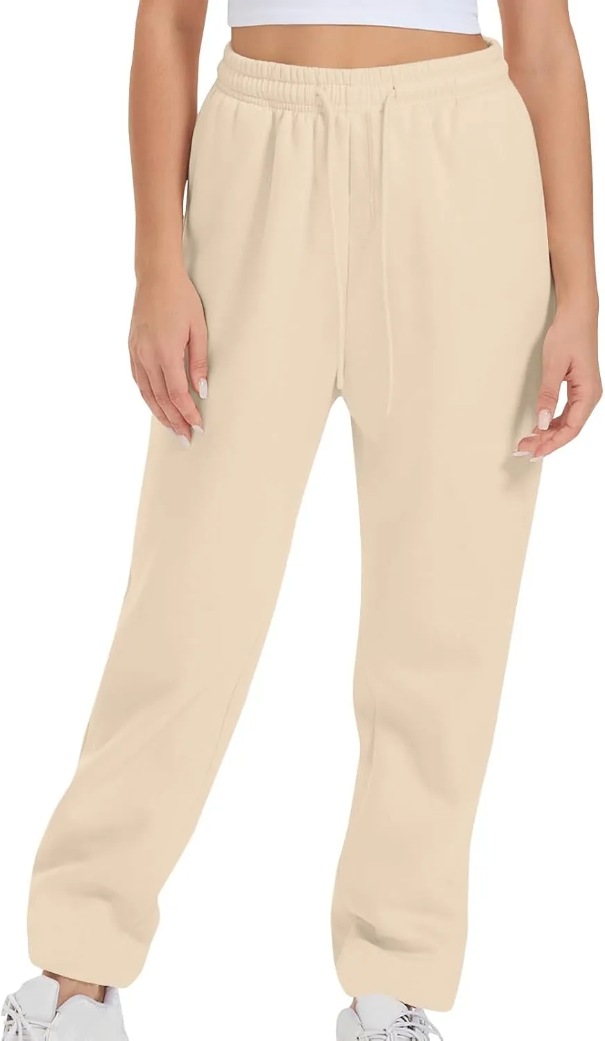 High Waist Straight Leg Sweatpants for Women Trendy Fall y2k Pant Trousers Fleece Athletic Joggers with Pockets