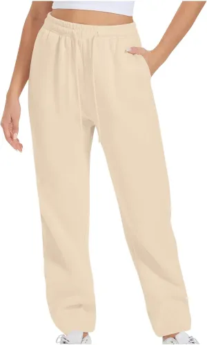 High Waist Straight Leg Sweatpants for Women Trendy Fall y2k Pant Trousers Fleece Athletic Joggers with Pockets