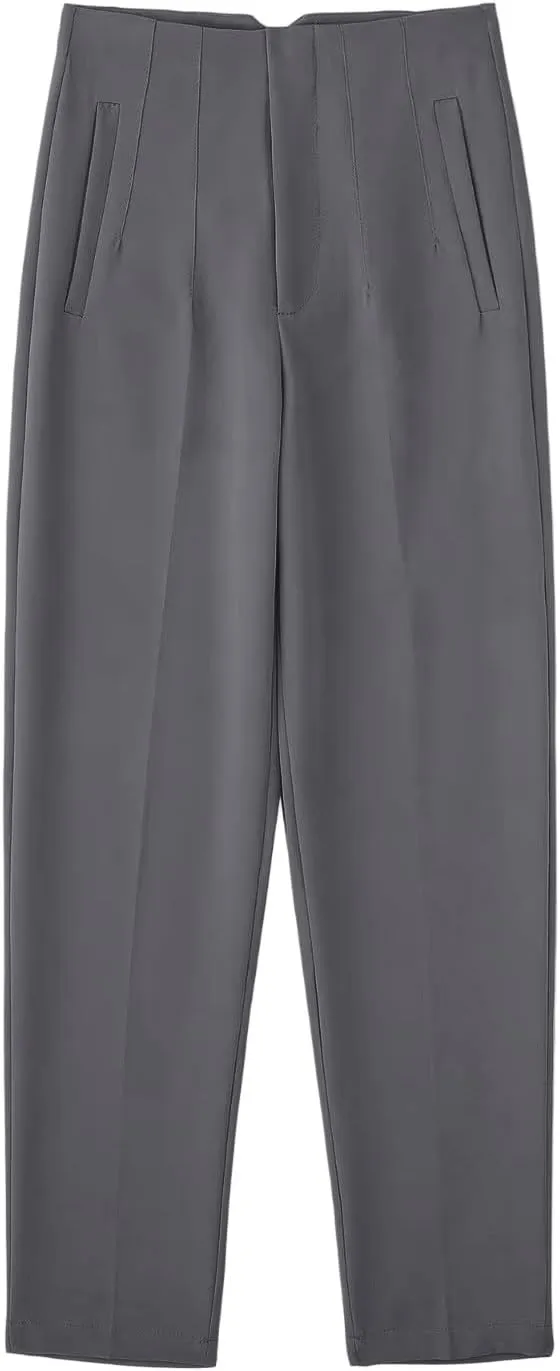 High Waisted Wide Leg Office Work Dress Pants for Women Business Casual Pull on Straight Leg Slacks Trousers Pockets