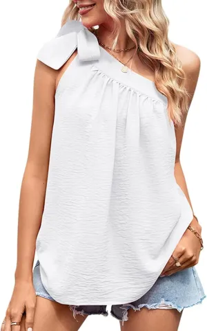 HNVAVQ Vests for Women Summer Tank Tops Ladies Sleeveless T-Shirt One Shoulder Camisole