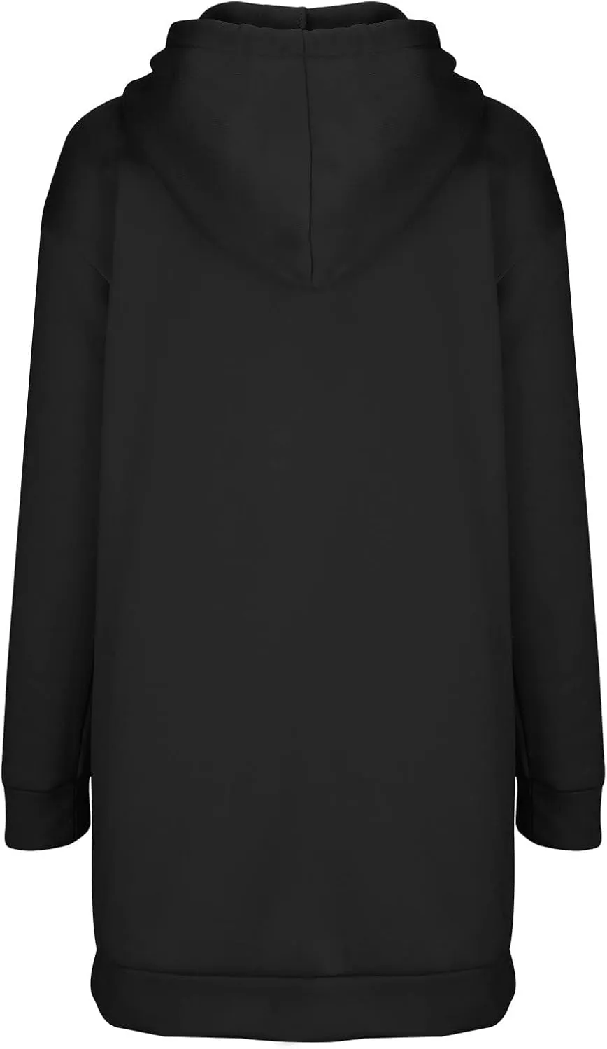 Hoodie Dress for Women Solid Colour Long Sleeve Pullover Tops with Pocket Oversized Casual Fashion Sweatshirt Dress
