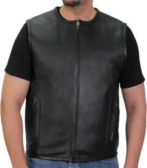 Hot Leathers Men's Standard V-Neck Leather Biker Vests, Vsm1036-black