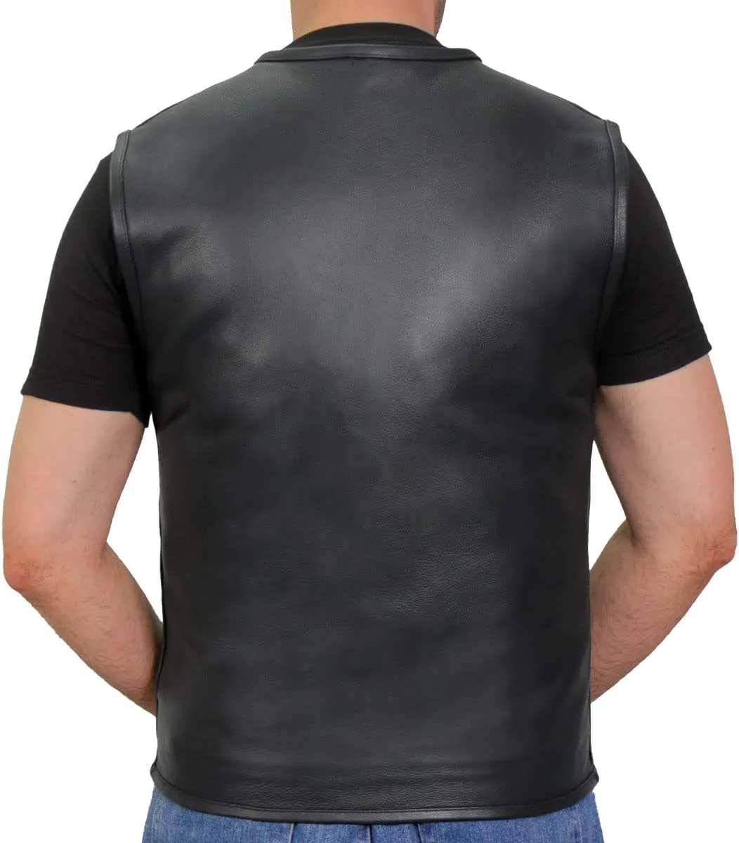 Hot Leathers Men's Standard V-Neck Leather Biker Vests, Vsm1036-black