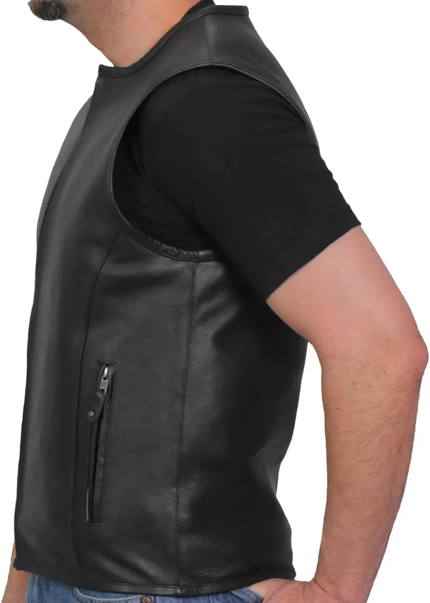 Hot Leathers Men's Standard V-Neck Leather Biker Vests, Vsm1036-black