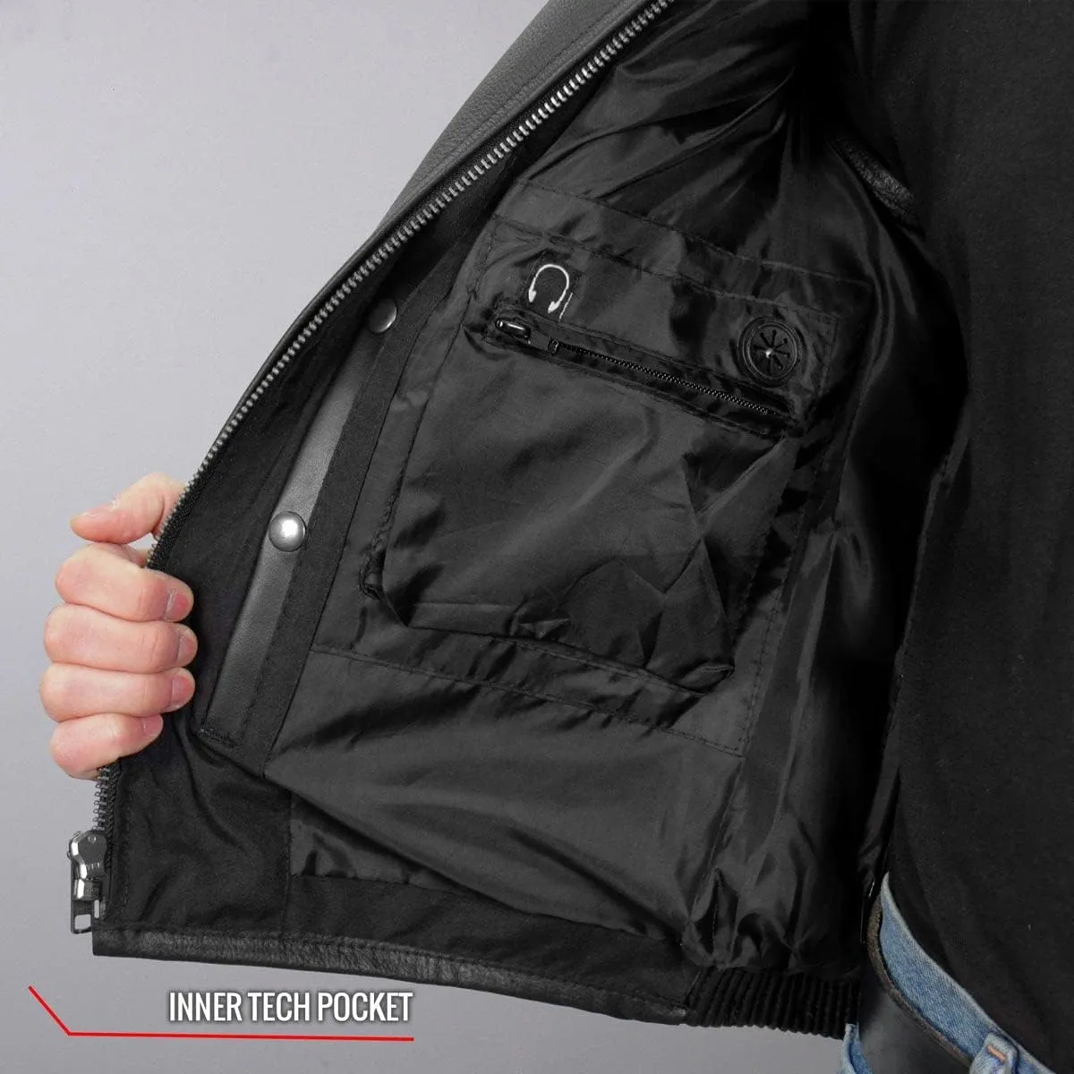 Hot Leathers Men's Standard V-Neck Leather Biker Vests, Vsm1036-black