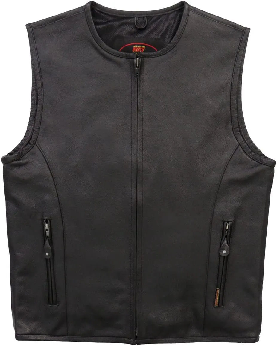Hot Leathers Men's Standard V-Neck Leather Biker Vests, Vsm1036-black