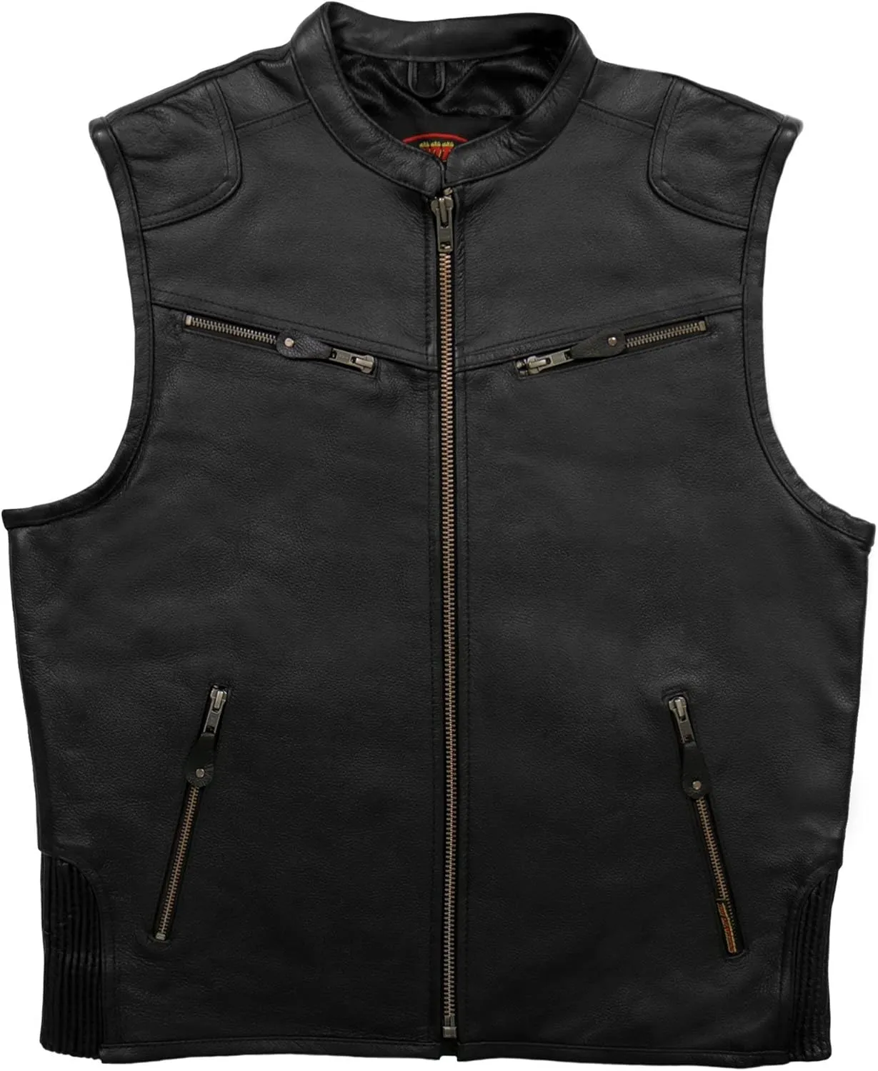 Hot Leathers Men's Standard V-Neck Leather Biker Vests, Vsm1037-black